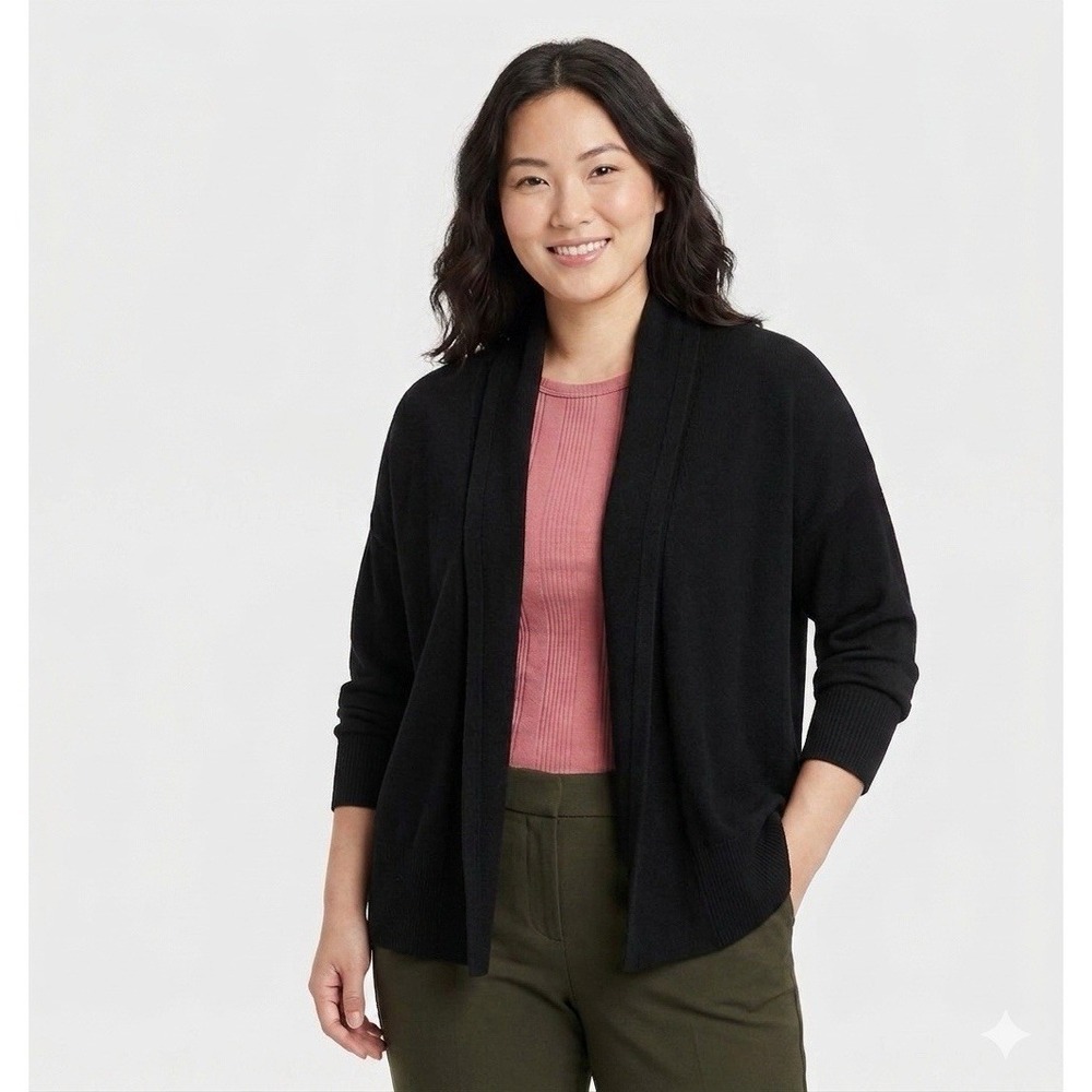 Ava & Viv Women's Essential Open Front Cardigan Sweater-‎ Shawl Collar Black 2x